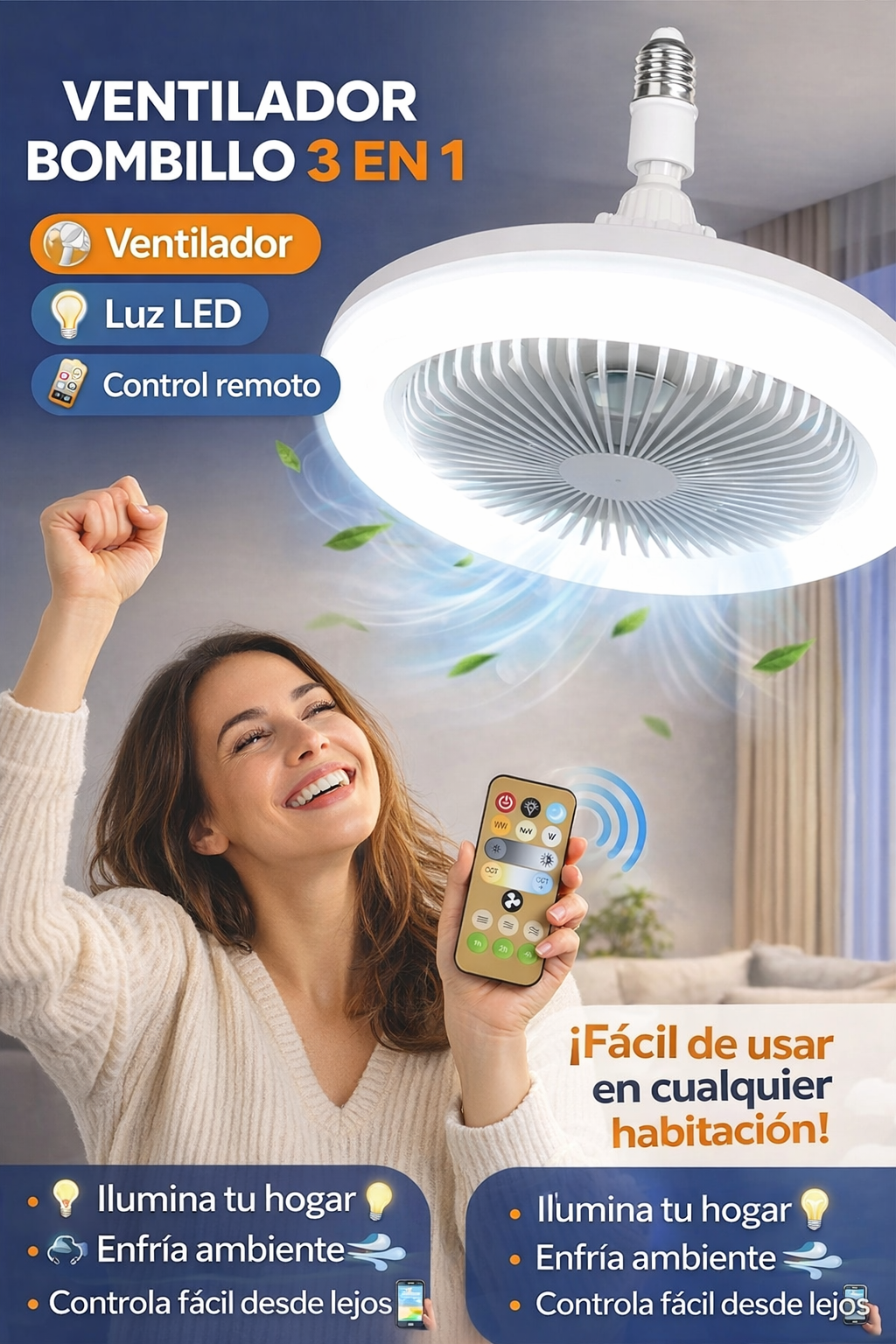Lámpara VENTILADOR 3 EN 1
